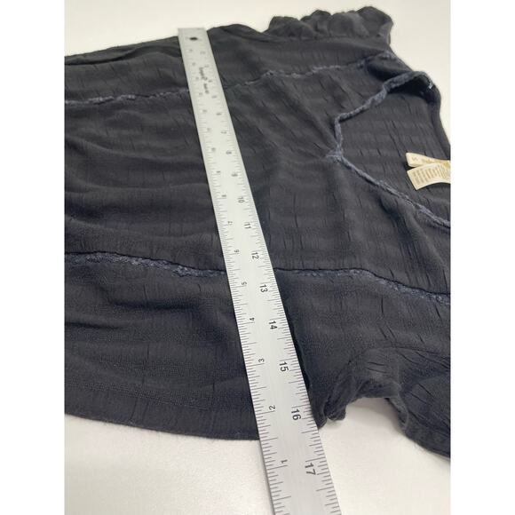 Japna Ruffled Short Cap Sleeve V Neck Peplum Blouse Pullover Black Women's Small - Picture 7 of 7